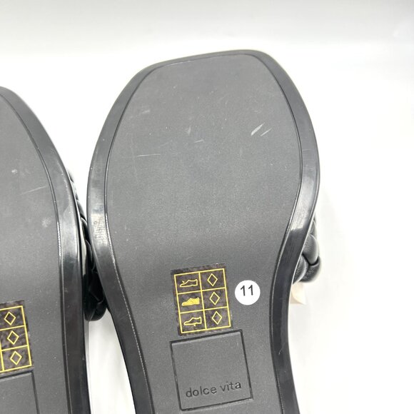 Dolce Vita Womens Size 11 Black Vegan Leather Woven Heels Mules Sandals Shoes - Picture 10 of 15